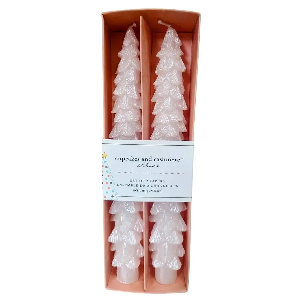 Cupcakes & Cashmere Iridescent White Christmas Tree Shaped Taper Candle Set of 2